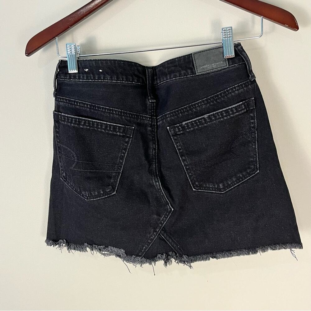 American Eagle Black Denim High Rise Mini Skirt Distressed Goth Biker Women's 0 - Picture 4 of 6